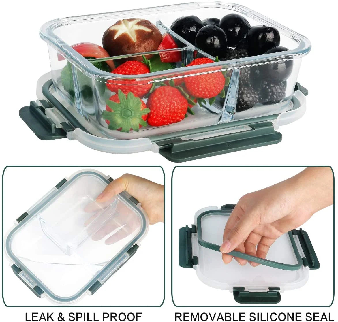 Glass Leakproof 3-Compartment Meal Prep Containers, 5-Pack