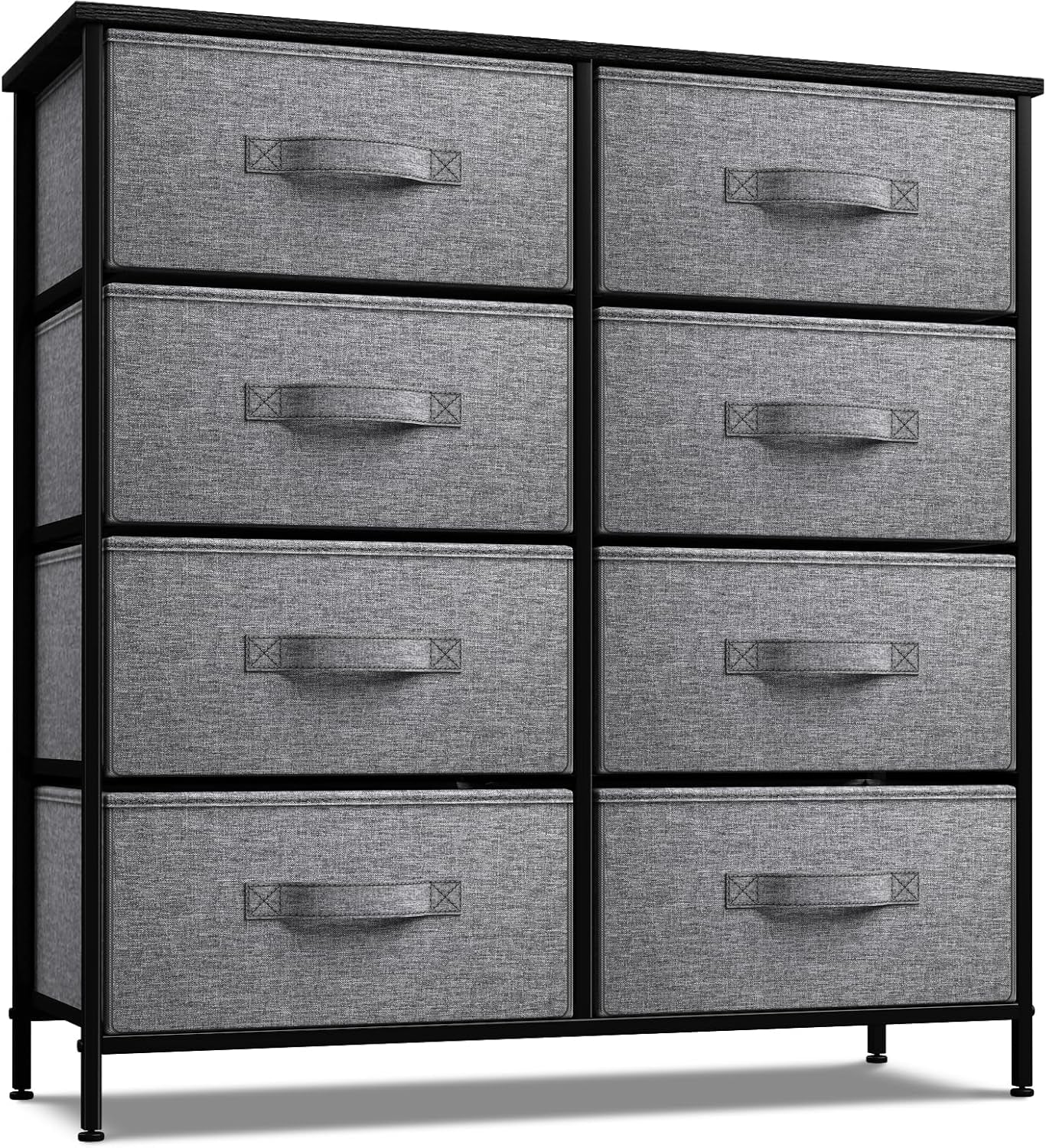 Dresser with 8 Drawers - Chest Organizer Unit with Steel Frame Wood Top & Handle Easy Pull Fabric Bins for Clothes - Large Storage Furniture for Bedroom, Hallway, Living Room, Nursery & Closet