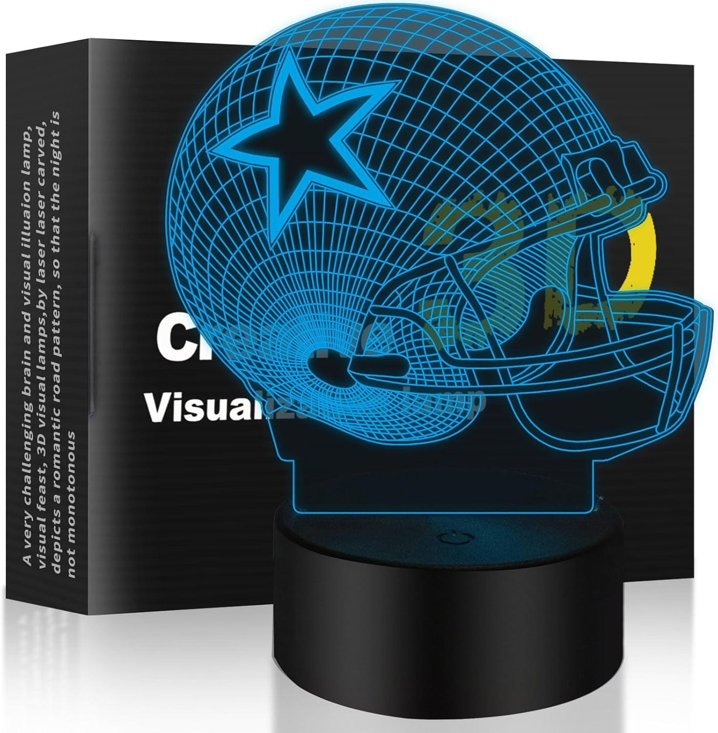 3D Illusion Night Light Desk Lamp, 7 Colors Auto Gradual Changing USB Powered LED Lights with Touch Switch for Kids Gifts Home Decoration (Baseball Helmet)