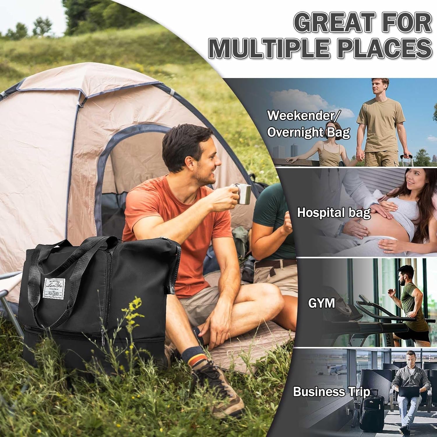 Large Capacity Folding Travel Bag,Expansion Travel Duffel Bag with Dry and Wet Separation Portable Travel Duffel Bag