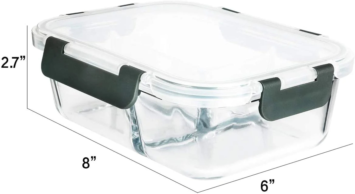 Glass Leakproof 3-Compartment Meal Prep Containers, 5-Pack