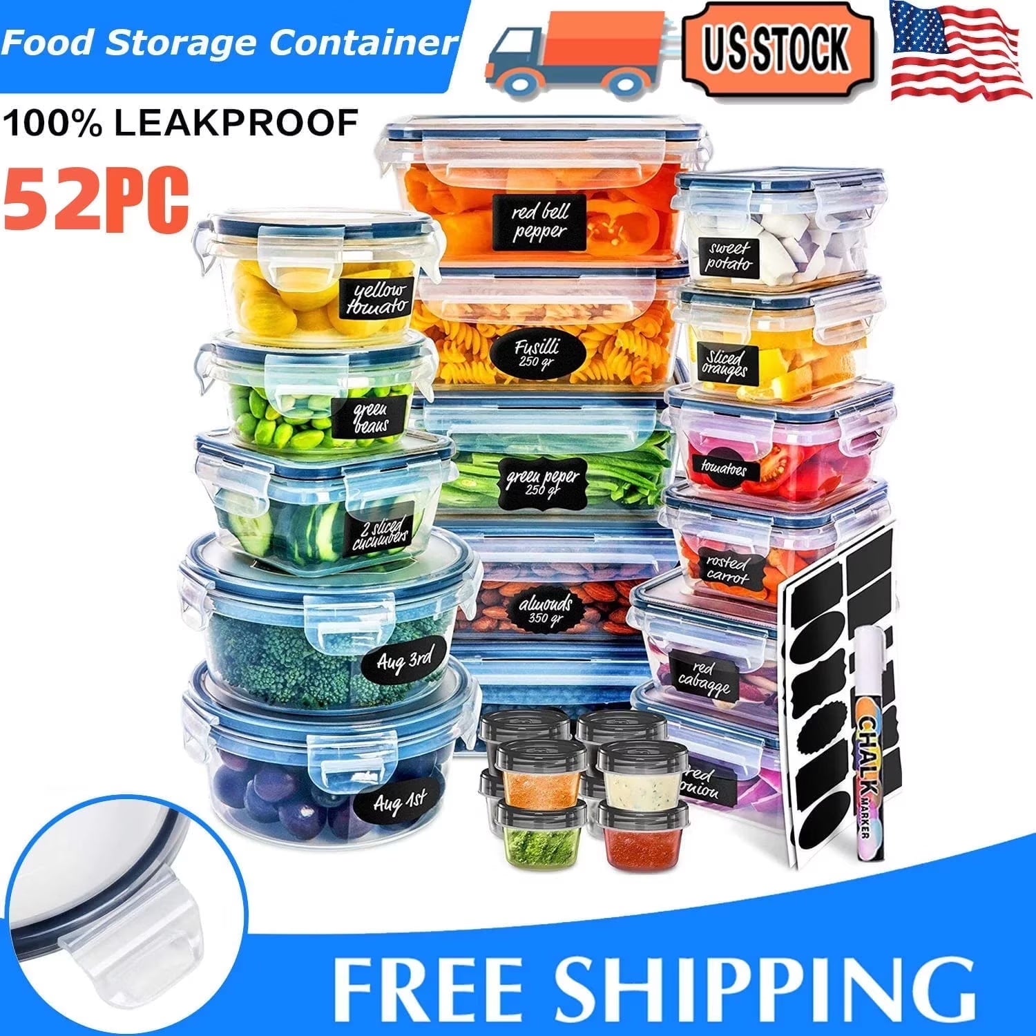 Food Storage Containers with Lids, 52 Piece Leak Proof Clear Plastic Food Container for Food, Bpa-Free, Food Meal Storage Set, Meal Prep Container Stackable Containers, Pp+Silicone